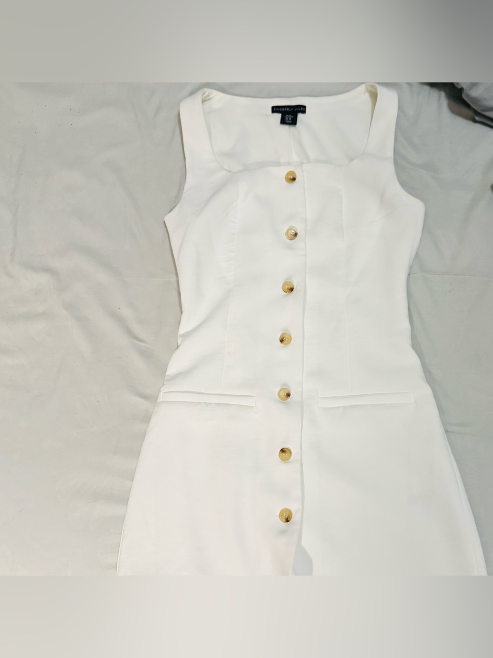 Sincerly Jules Sleeveless Button-Front Mini Dress with Gold Buttons